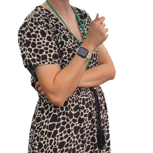 LTS Long Tall Sally Giraffe Print Flowy Maxi Dress US 12 Viscose Short Sleeves - Picture 3 of 15